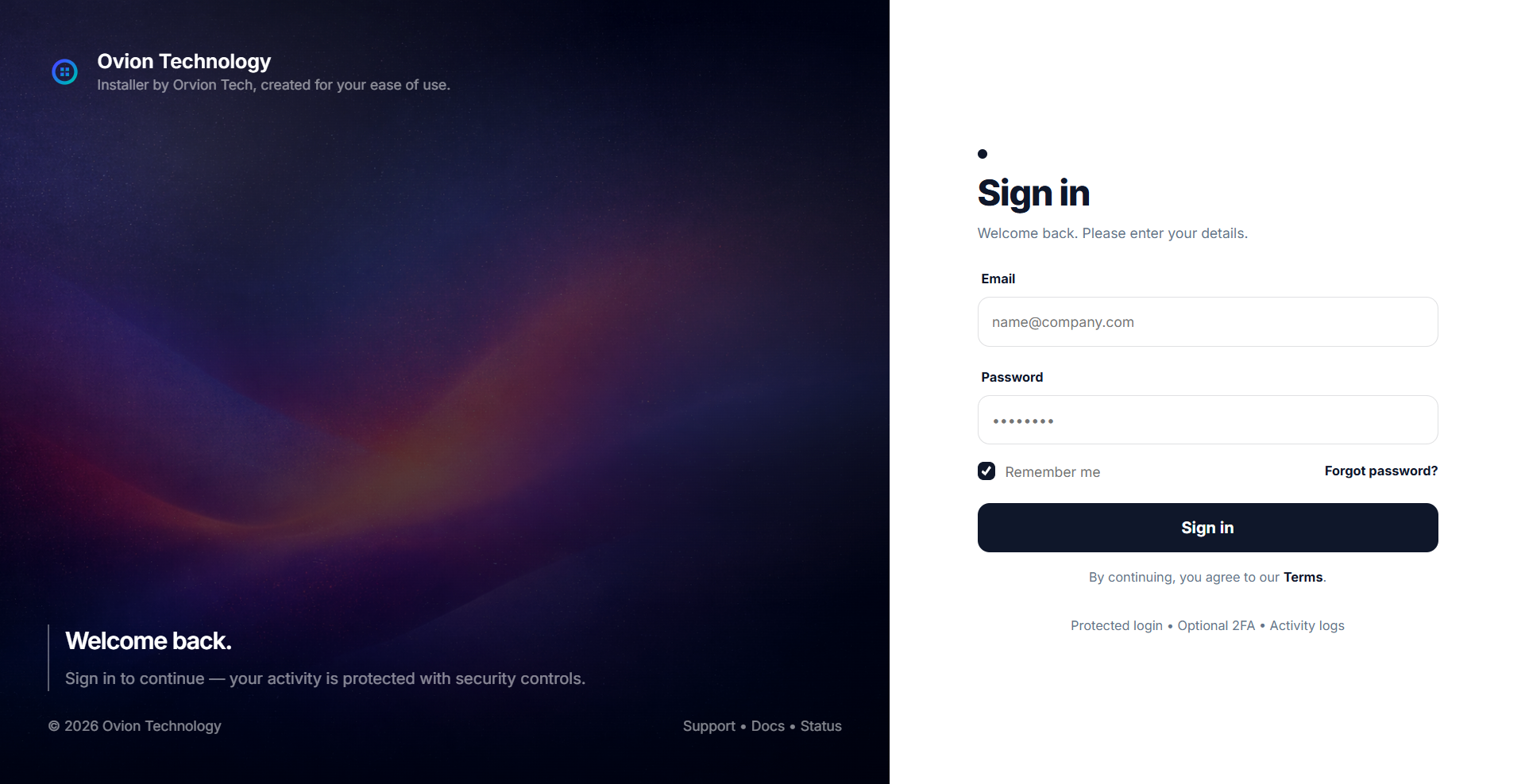 Login page screenshot