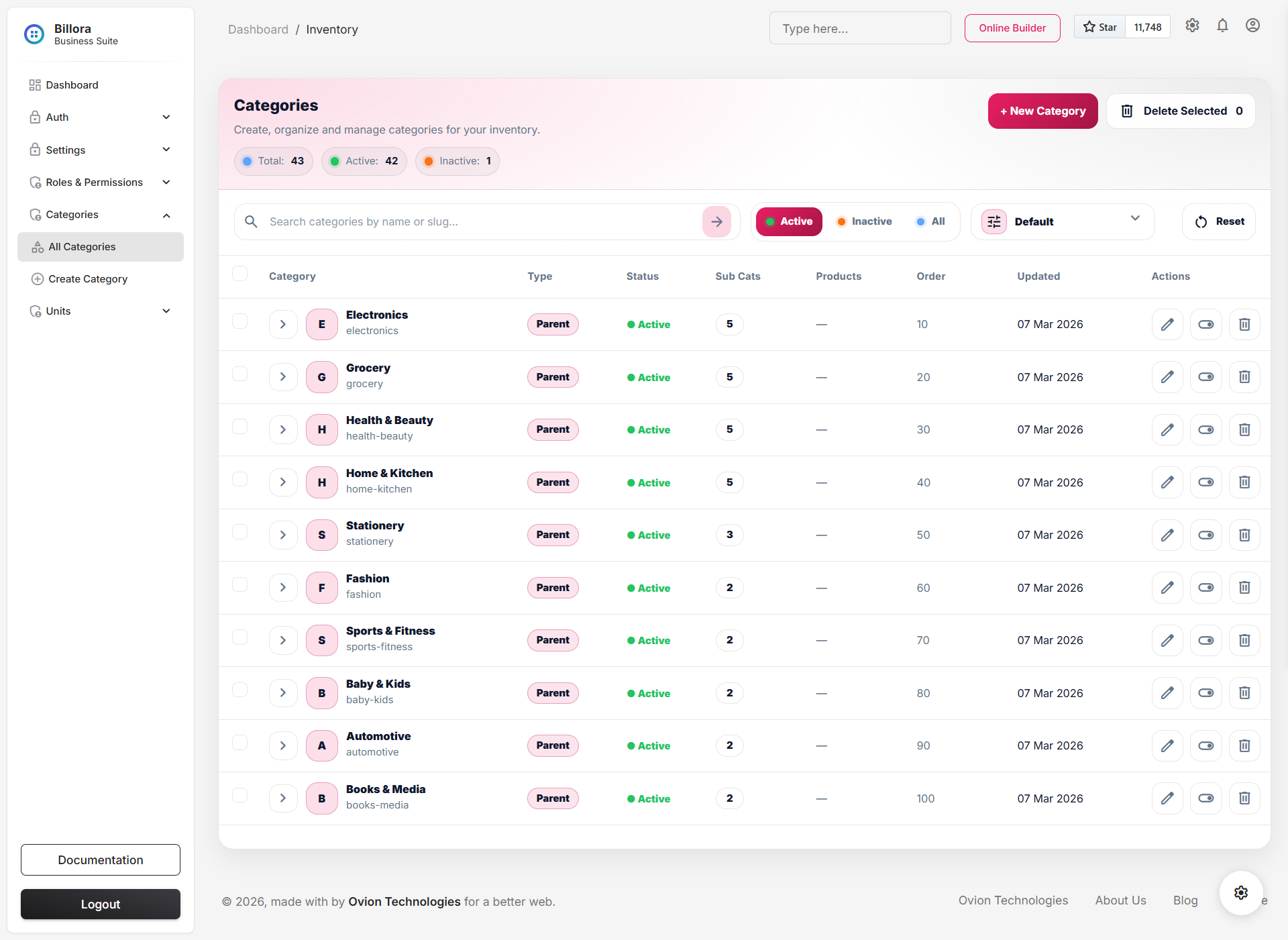 Category module listing page in light mode