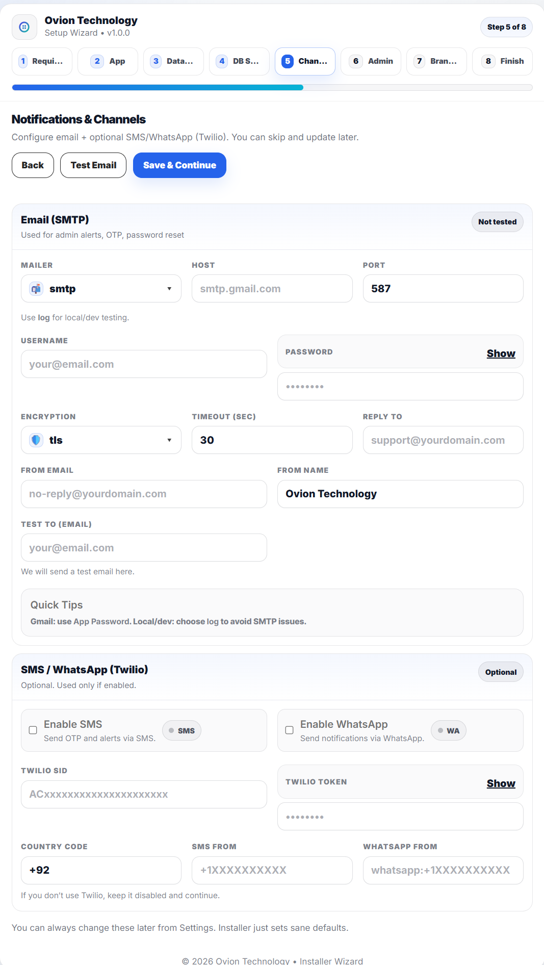 Step 5 - Notifications & Channels Screenshot