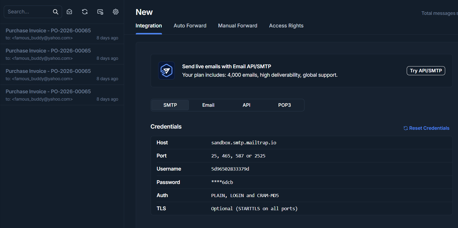 Mailtrap inbox placeholder